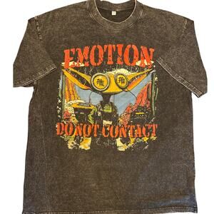 Mixed Emotion Do Not Contact Alien Graphic Tee Acid Wash Black XL